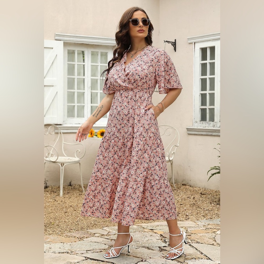 Keluummi Plus Size Summer Casual Boho Floral Maxi Dresses.